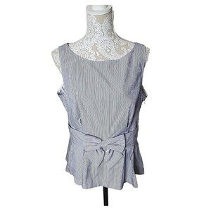 Kate Spade Blue Multi Stripe Peplum Top Sleeveless Cotton NWT Women's 14